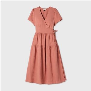 NWT Neutral Peach Midi Wrap Dress!